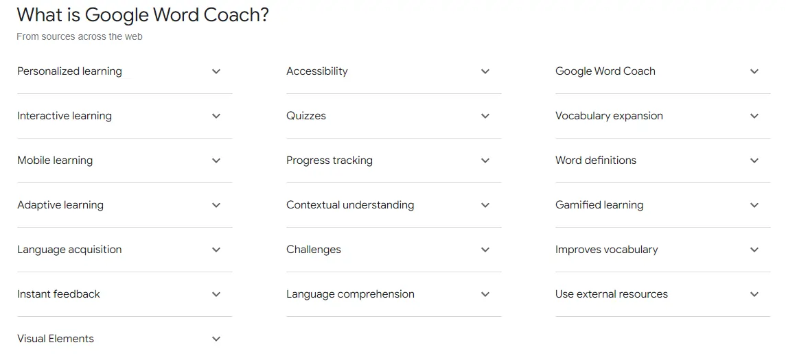 Google Word Coach Features